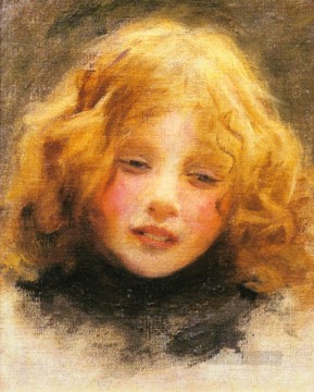  cabeza Pintura - Cabeza de estudio de una niña niños idílicos Arthur John Elsley